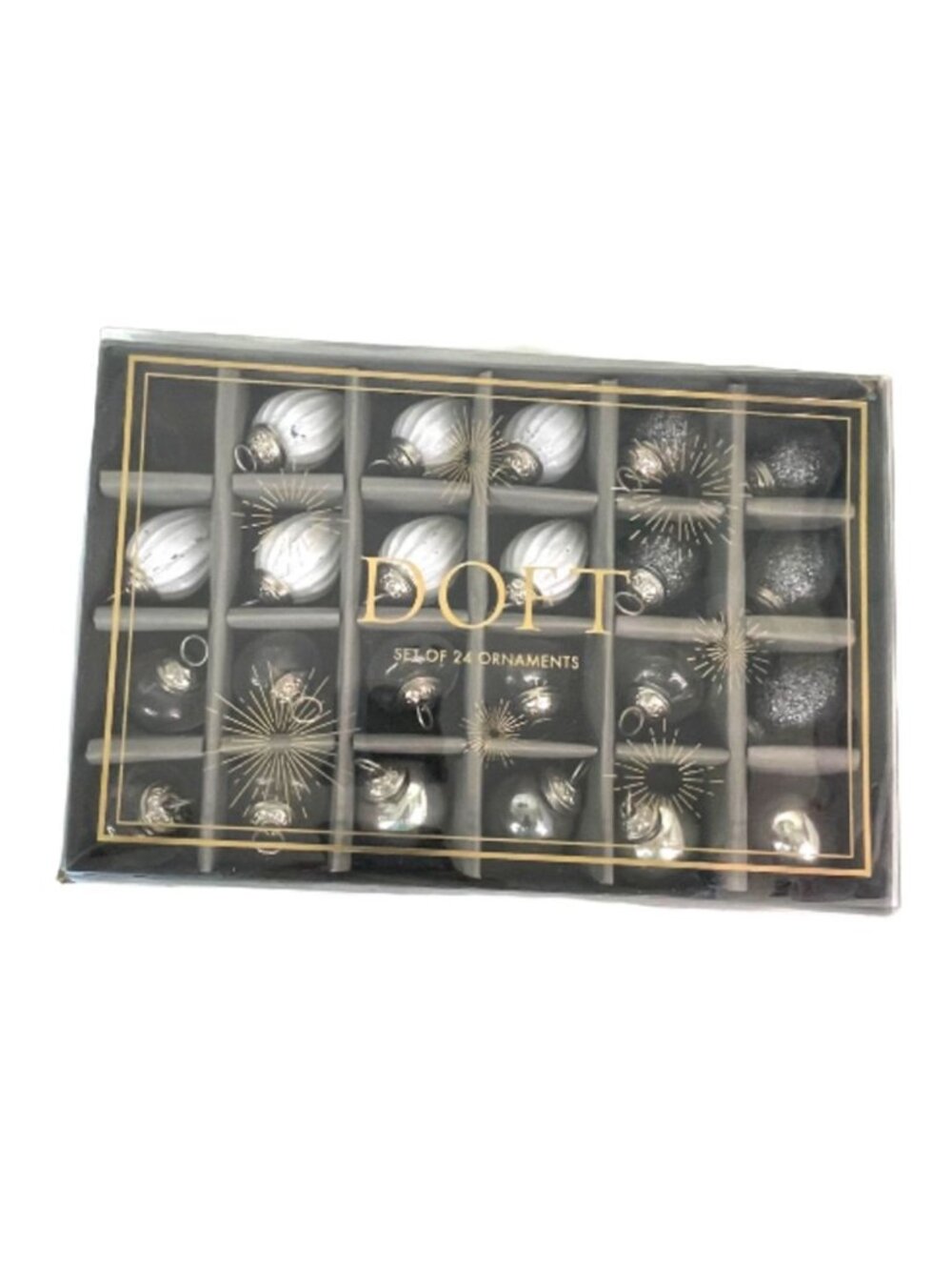 DOFT Mini Mercury Glass Christmas Ornaments Set White Silver Clear w/ Box Lid